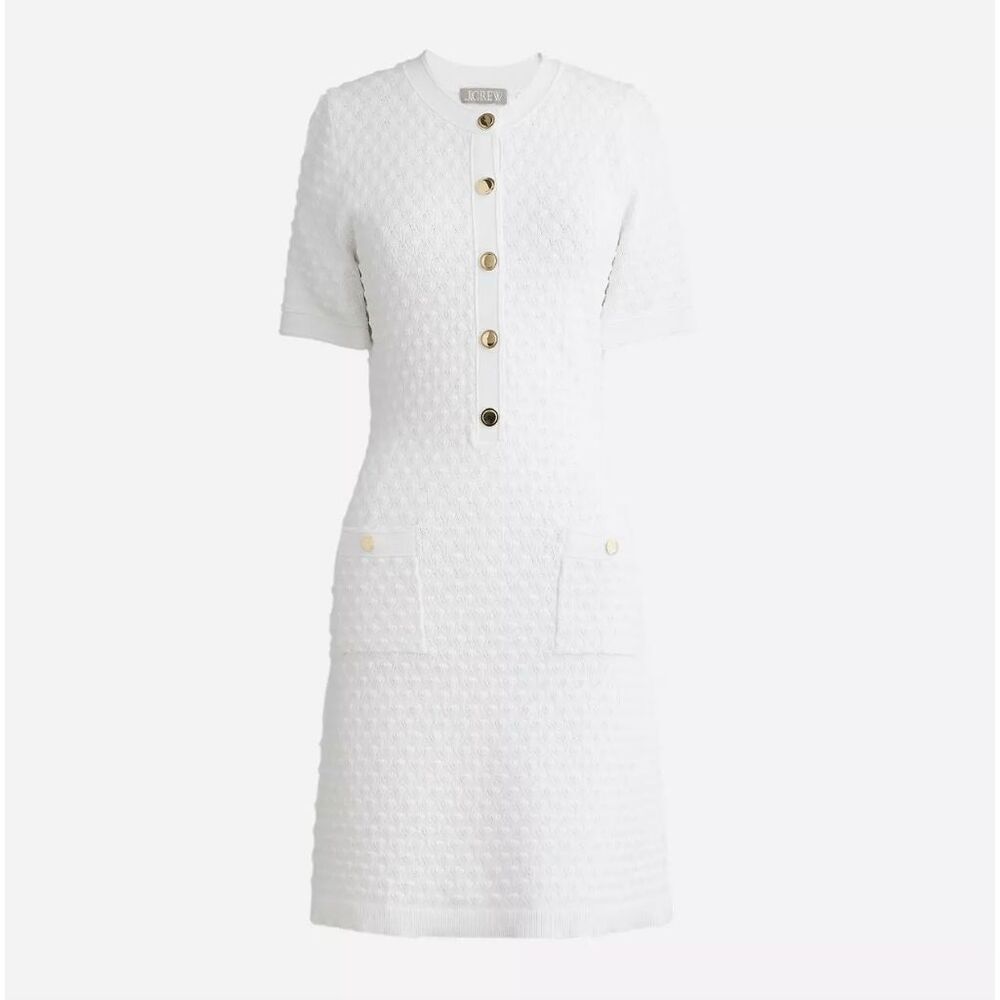 J.Crew NWT Textured Lady Sweater Dress White Preppy Classic Stretch Knit XS - Picture 4 of 5